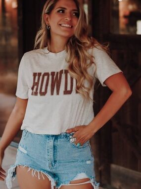 HOWDY Graphic Tee - White with Brown Lettering